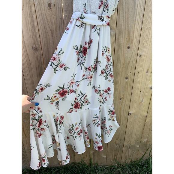 Purple Snow small Floral Ruffle High Low Deep V Dress white‎ spring summer cute - Picture 9 of 9